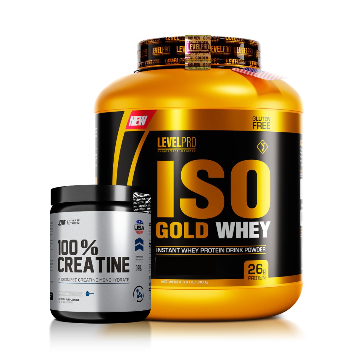 LEVEL PRO - Iso Gold Whey 3 kg Proteina Isolatada - Chocolate + Creatina Universe Nutrition 250 g