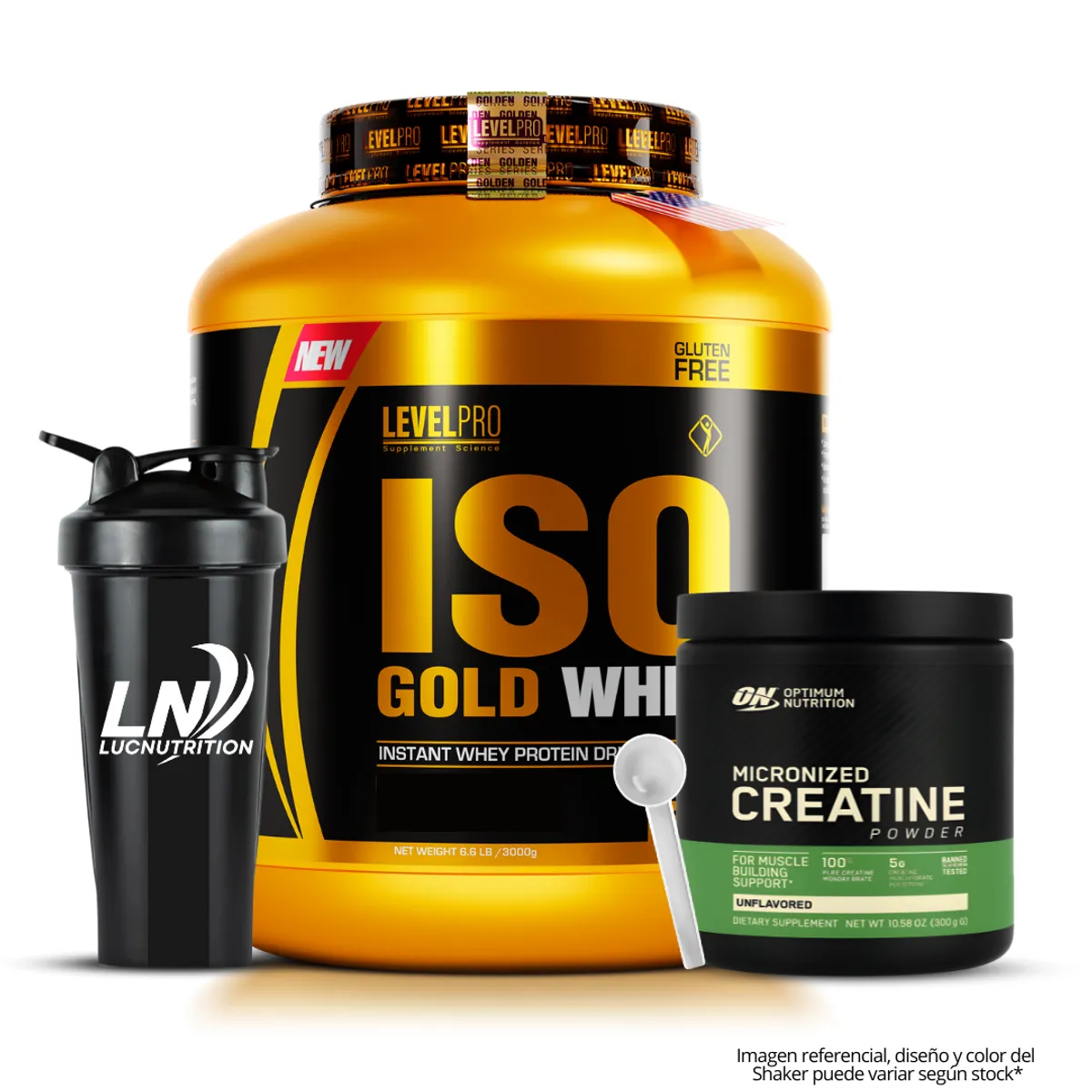 LEVEL PRO - Iso Gold Whey 3 Kg Proteina Isolatada - Chocolate + Creatina Optimum Nutrition 300 g + Shaker