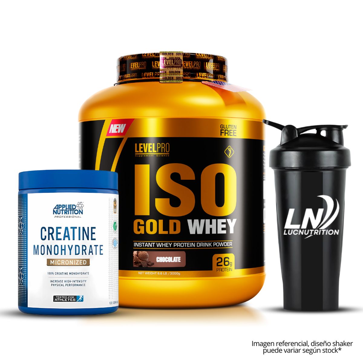LEVEL PRO - Iso Gold Whey 3 kg chocolate Creatina applied nutrition 500 gr shaker