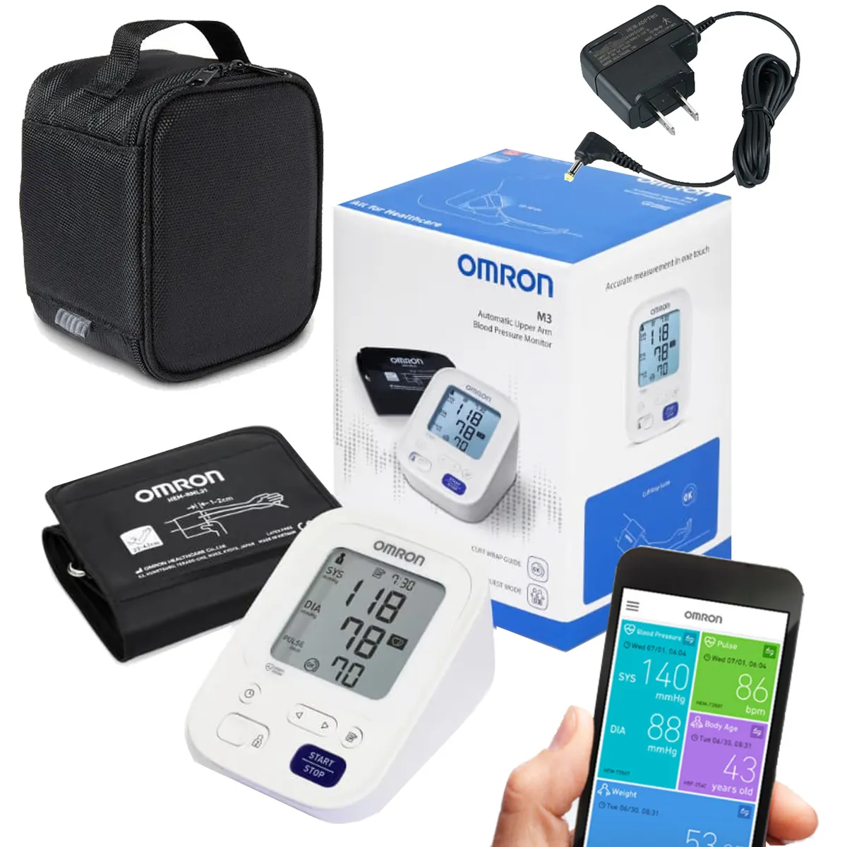 OMRON - Tensiómetro OMRON HEM-7144T2 Bluetooth + Adaptador 220v + Maletín