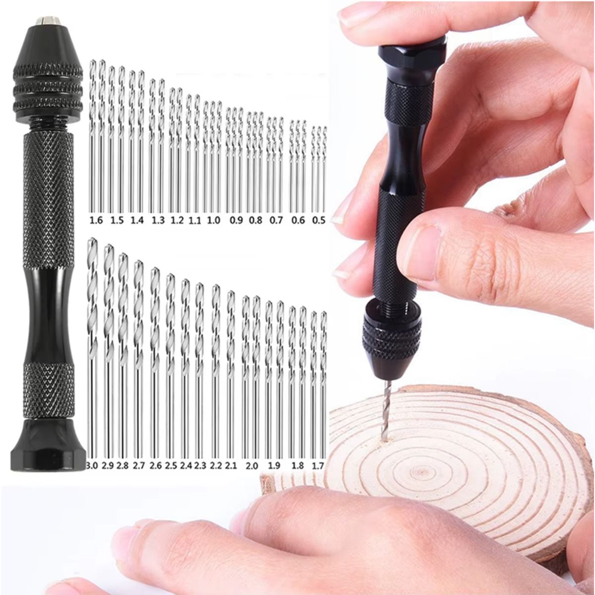 GENERICO - Kit Brocas Milimetricas + Mini Taladro Manual 49 Piezas