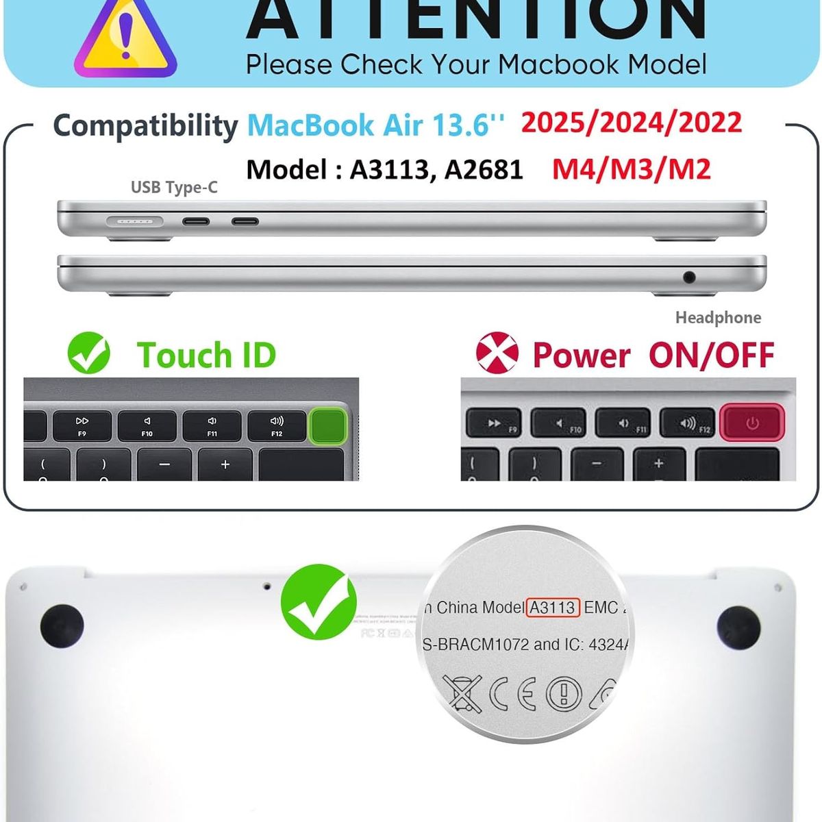 GENERICO - case + mica +cobertor teclado MacBook Air de 13,6 A3113 M4 A3240 A2681