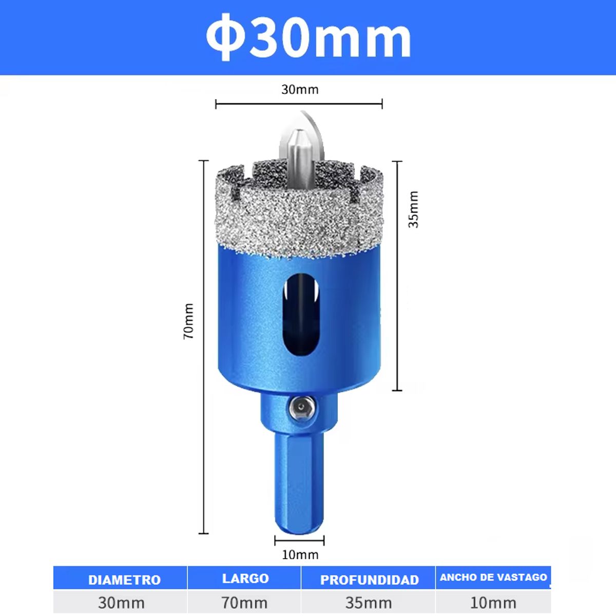 GENERICO - Broca Diamantada 30mm Con Guía Para Tubo Agua 1 / 2