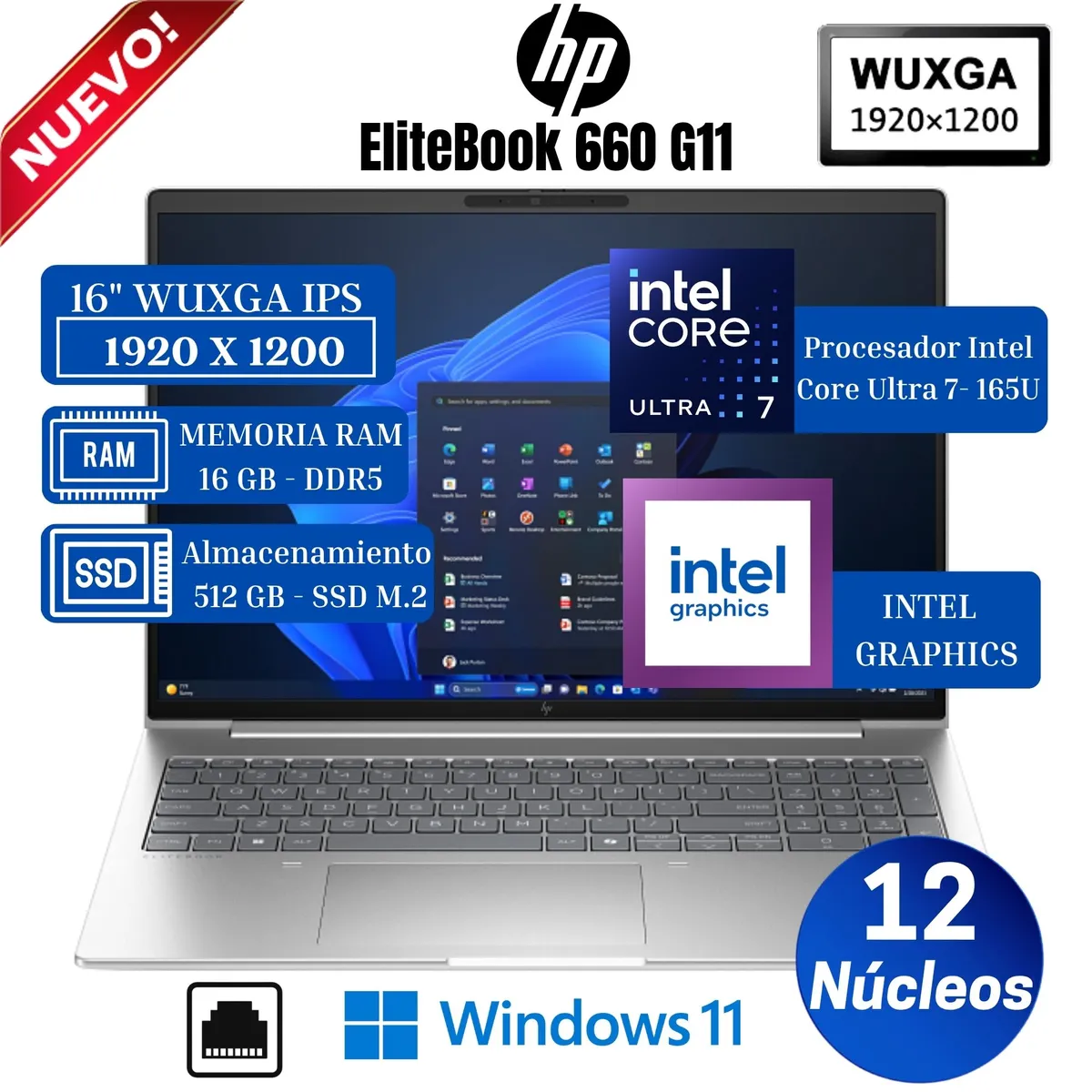 HP - Laptop HP EliteBook 660 G11 16” WUXGA IPS, Core Ultra 7-165U, Ram 16GB, Ssd 512GB, Win 11 Pro