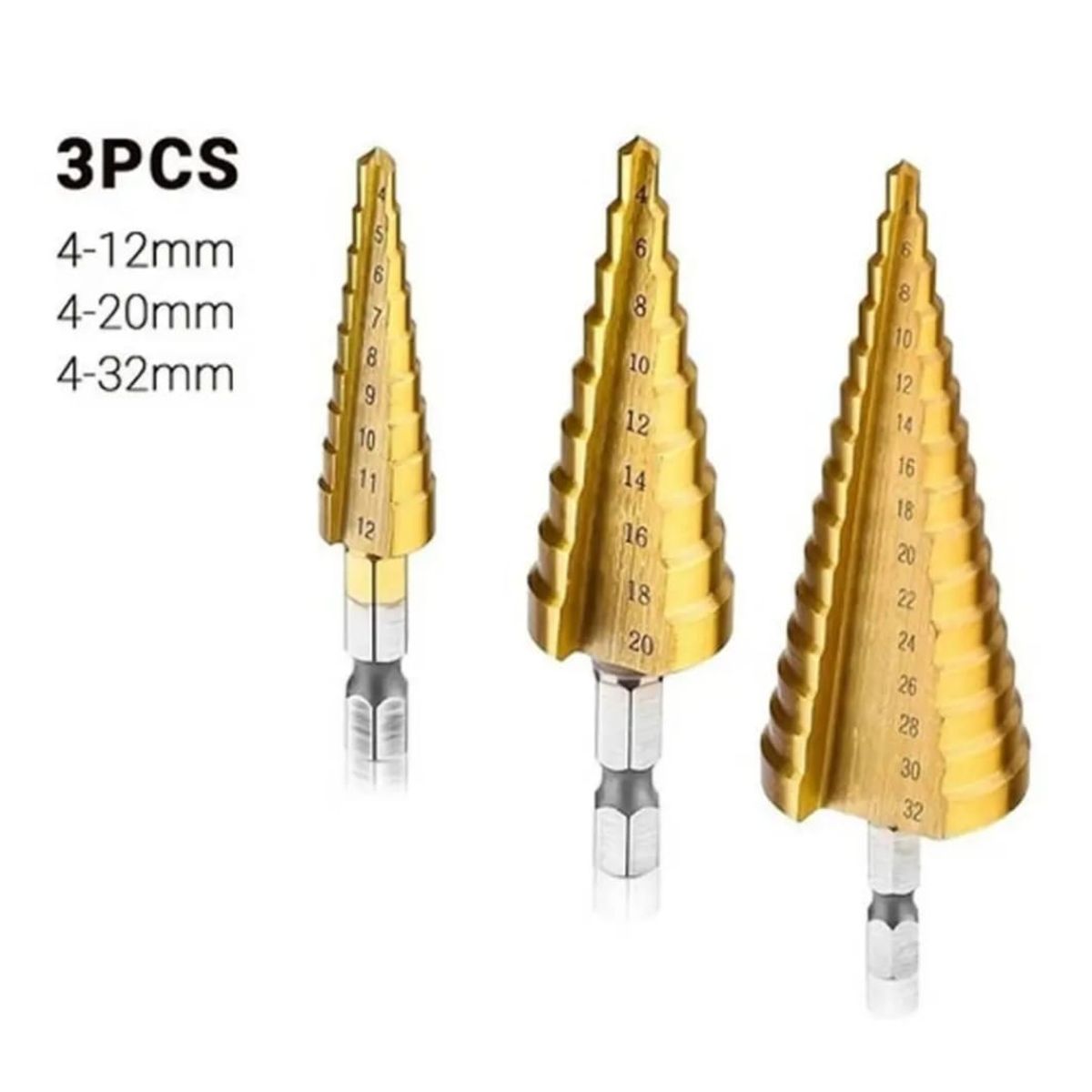 GENERICO - BROCAS ESCALONADAS 3PZ  DE 4 -12/20/32