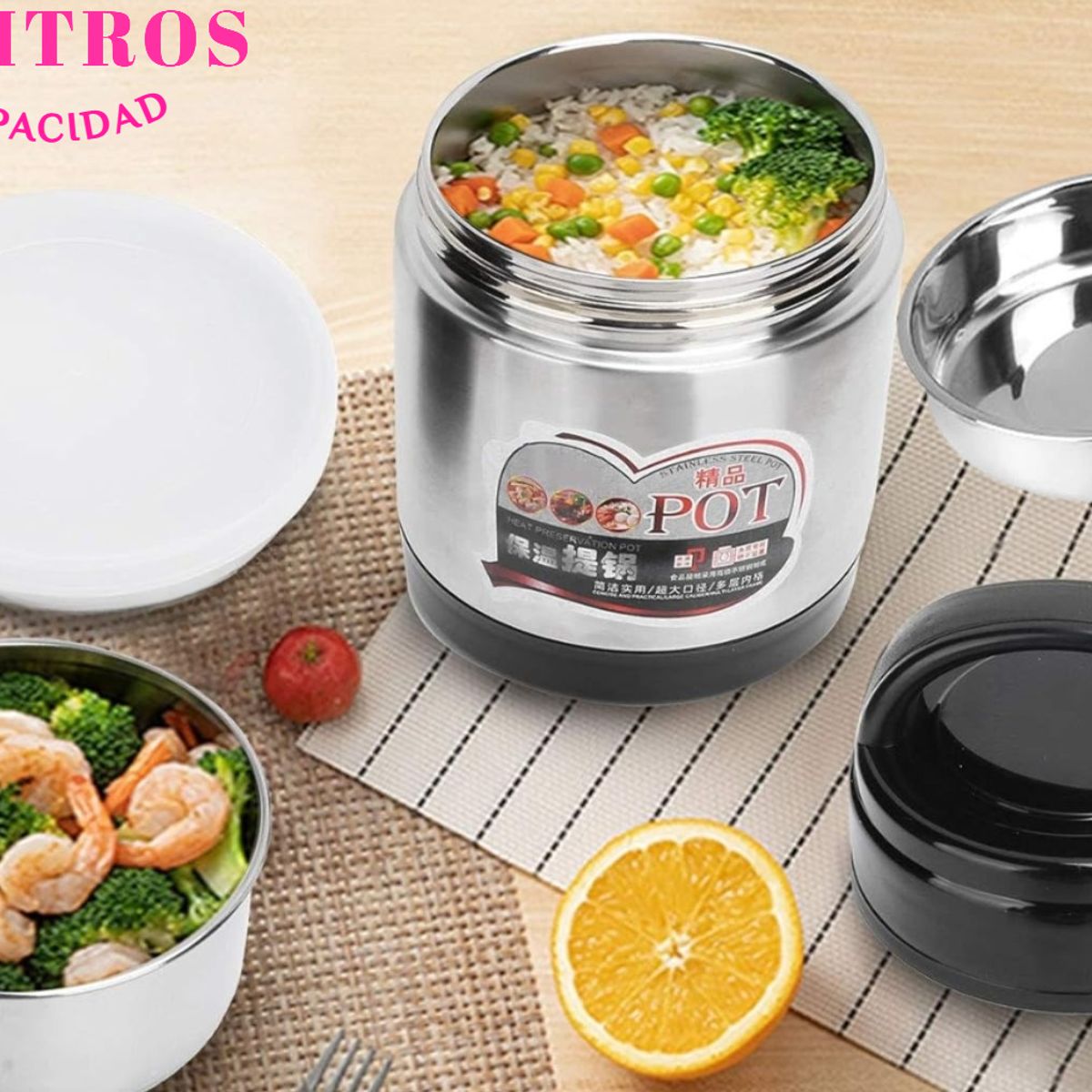 GENERICO - FIAMBRERA LONCHERA TÉRMICA PORTÁTIL ACERO INOXIDABLE 2000ML