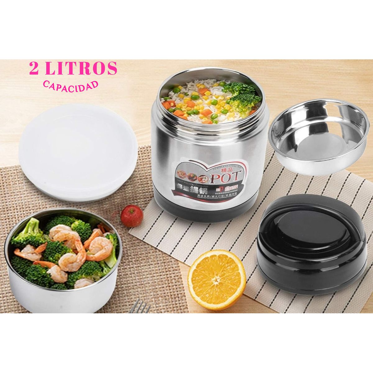 GENERICO - FIAMBRERA LONCHERA TÉRMICA PORTÁTIL ACERO INOXIDABLE 2000ML