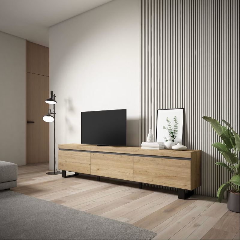 R&R MUEBLES - Mueble para TV estilo Industrial Minsú 3 Puertas R&R MUEBLES
