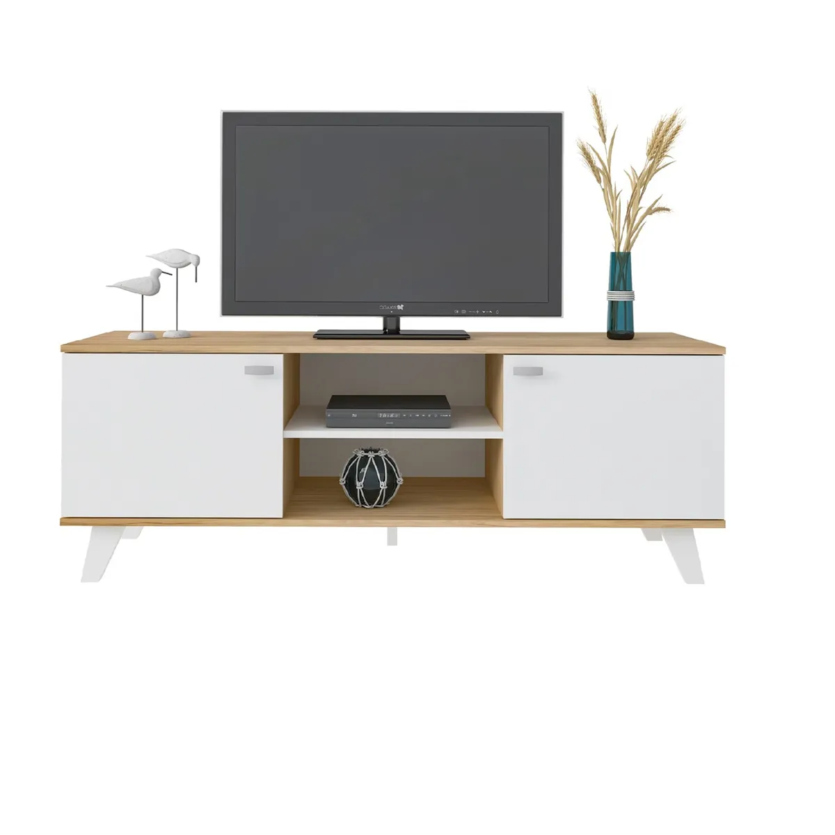 R&R MUEBLES - Mueble para TV Moderna Yako DunaBlanco 2 Puertas R&R MUEBLES