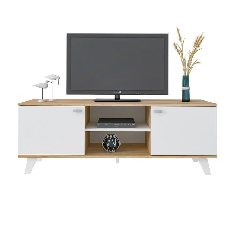 R&R MUEBLES - Mueble para TV Moderna Yako DunaBlanco 2 Puertas R&R MUEBLES