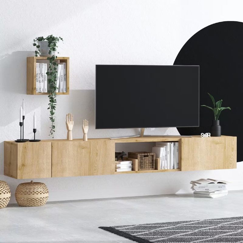 R&R MUEBLES - Mueble para TV Flotante con Repisa Aura 3 Puertas Duna R&R MUEBLES