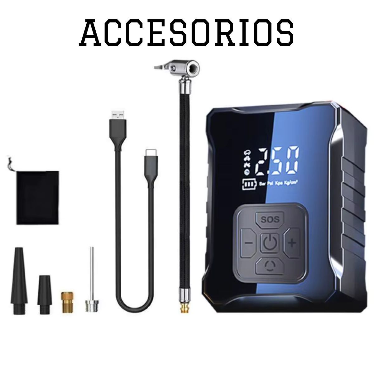 GENERICO - INFLADOR DE LLANTAS PORTATIL CON PANTALLA DIGITAL