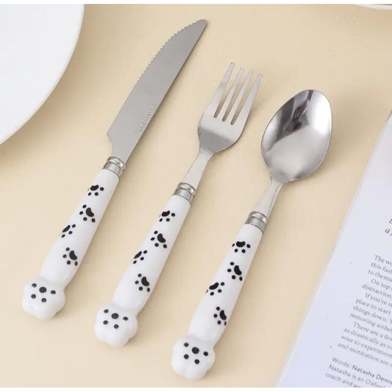 GENERICO - SET DE CUBIERTOS KAWAII KIDS COLOR BLANCO