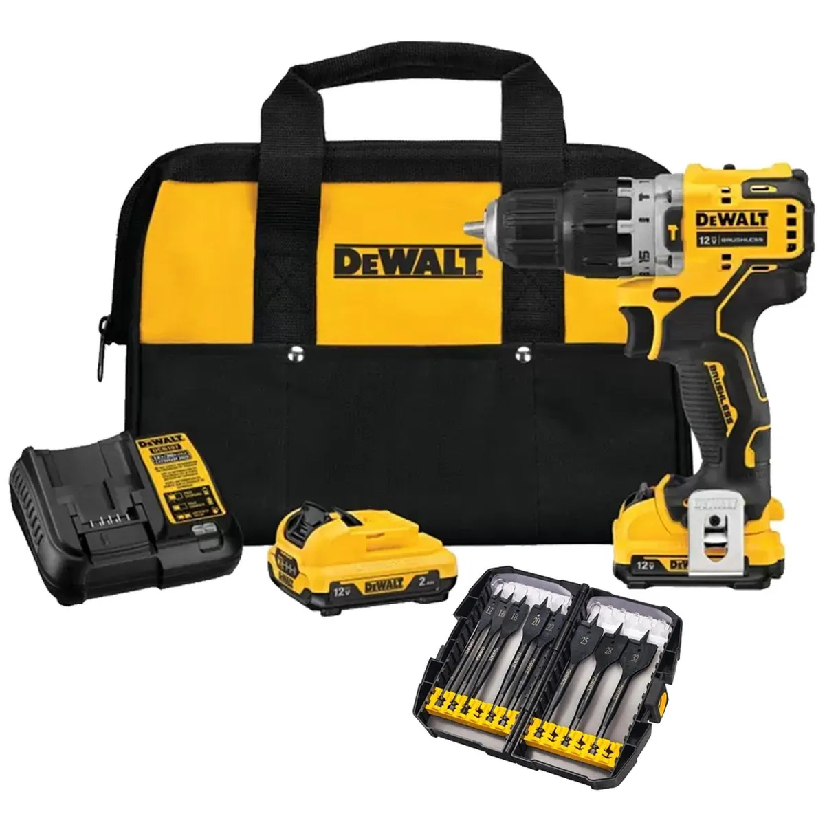 DEWALT - Taladro Percutor 12V Brushless + Set Brocas 14 Hex 8 Pzs DCD706F2-K21