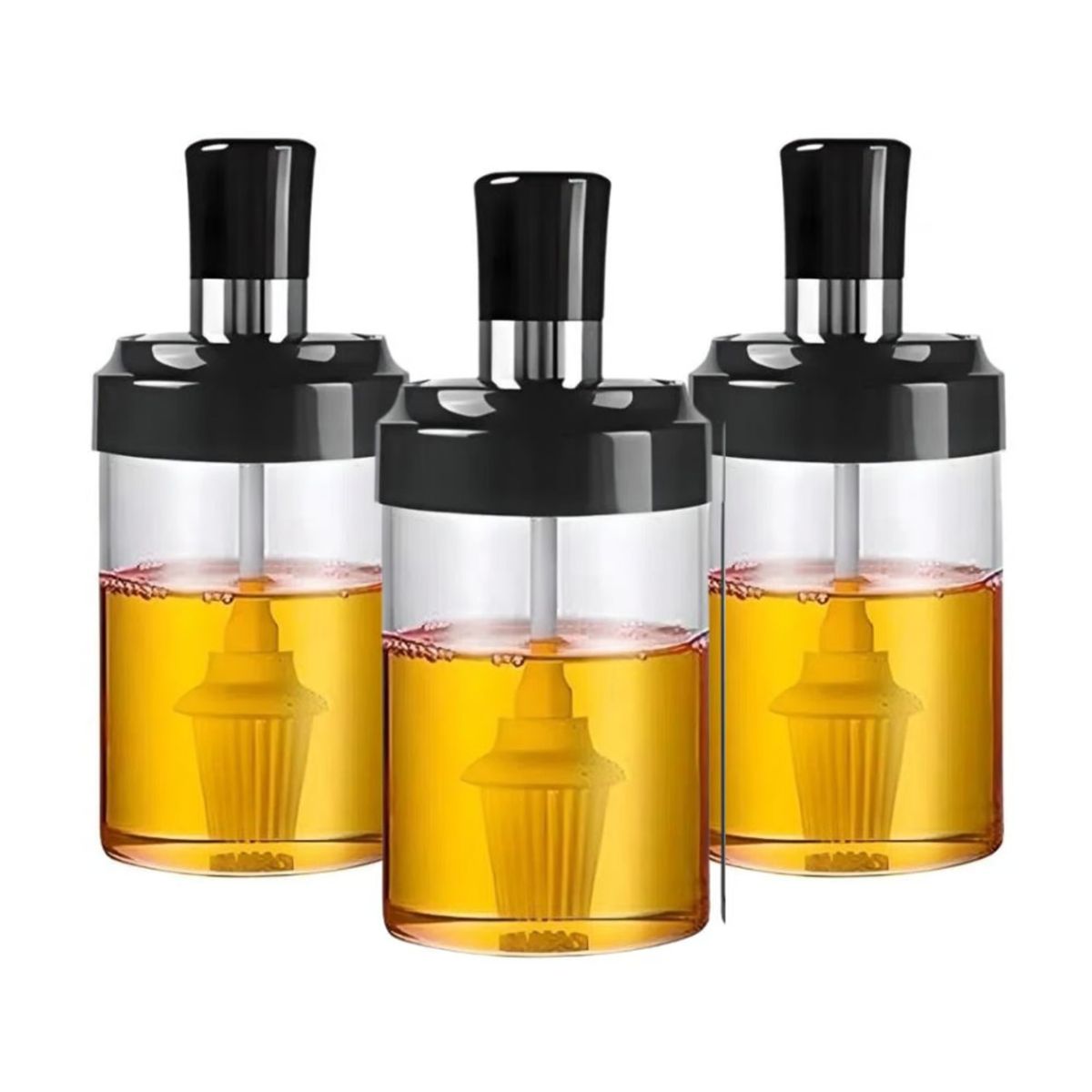 INSPIRA - Set de 3 Condimenteros con Cuchara para Aceite Frasco de Vidrio