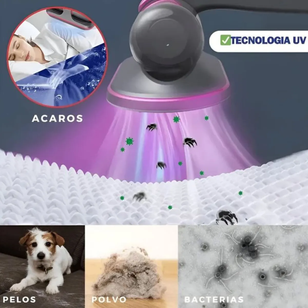 ROSH - Aspiradora Anti-Ácaros Ultravioleta UV Inalámbrica