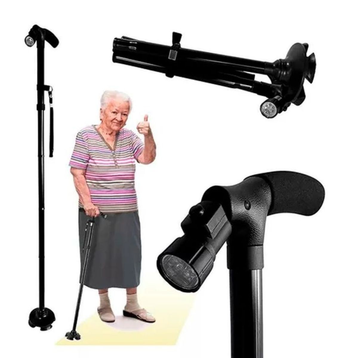 GENERICO - Bastón Plegable Con Luz LED Antideslizante