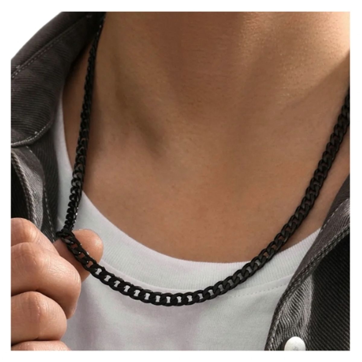 GENERICO - Cadena Collar Hombre Eslabón Titanio Lomo de Corvina