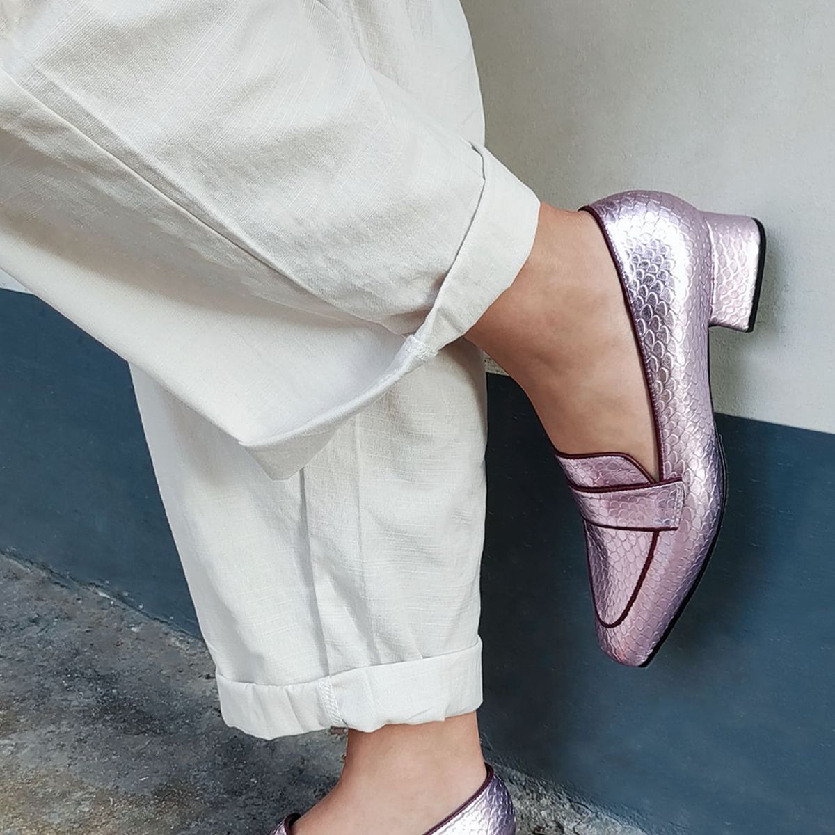 IRISABA - MOCASINES DE CUERO IRISABA PARA MUJER THAIS ROSADO METALIZADO