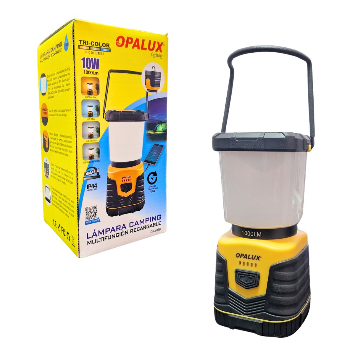 OPALUX - Lampara Camping Multifuncional Recargable 1000 lm Opalux OP-4030