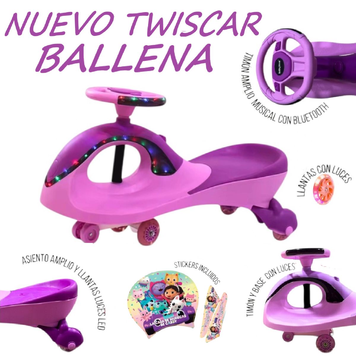 GENERICO - Nuevo Twiscar Musical y Luces Bluetooth Ballena -Gabby