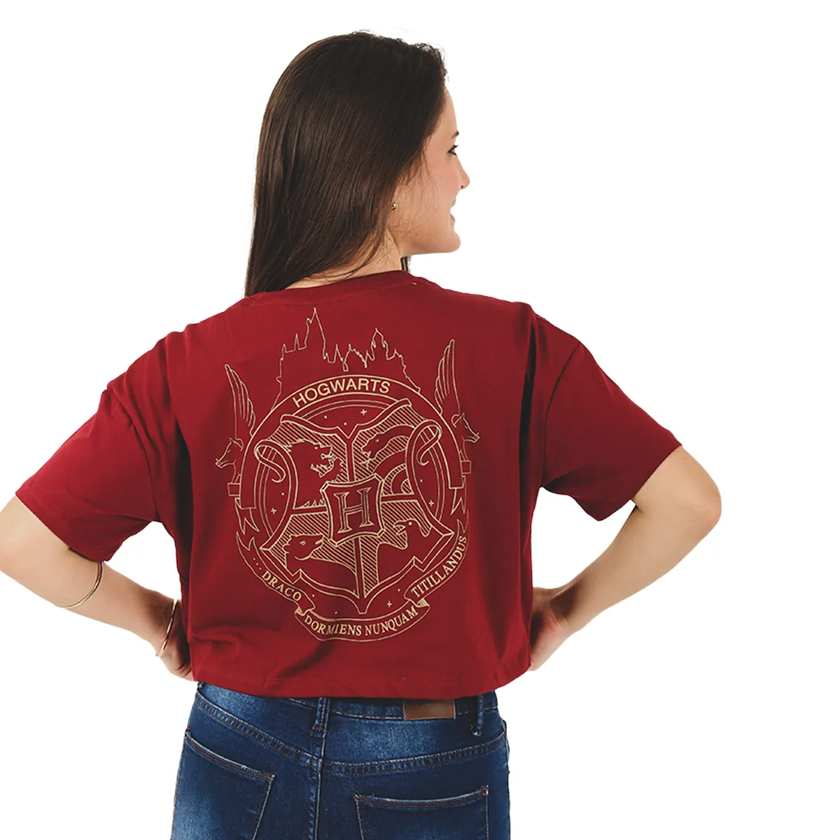 HARRY POTTER - Polo Crop Mujer Harry Potter Manga Corta Algodón Color Vino
