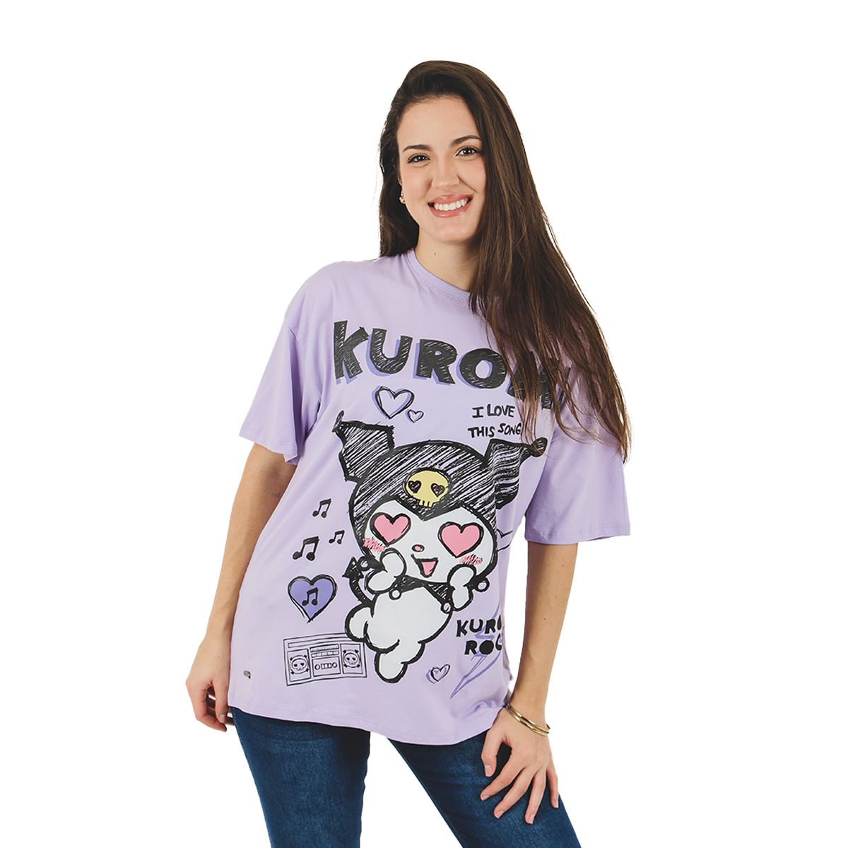 SANRIO - Polo Oversize Manga Corta Kuromi Mujer Color Lila