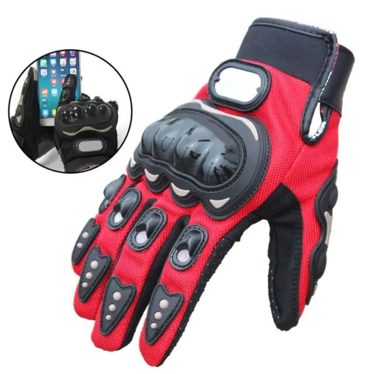 PENTHA - Guantes para Moto Dedo Completo y Táctil Guantes Protector Rojo