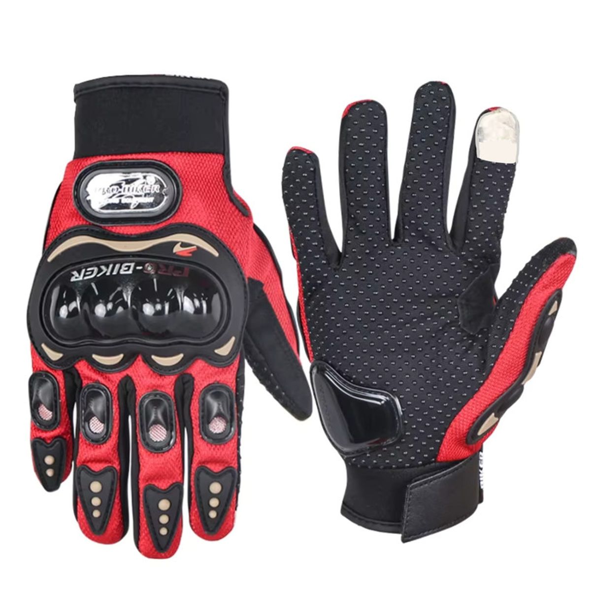 PENTHA - Guantes para Moto Dedo Completo y Táctil Guantes Protector Rojo