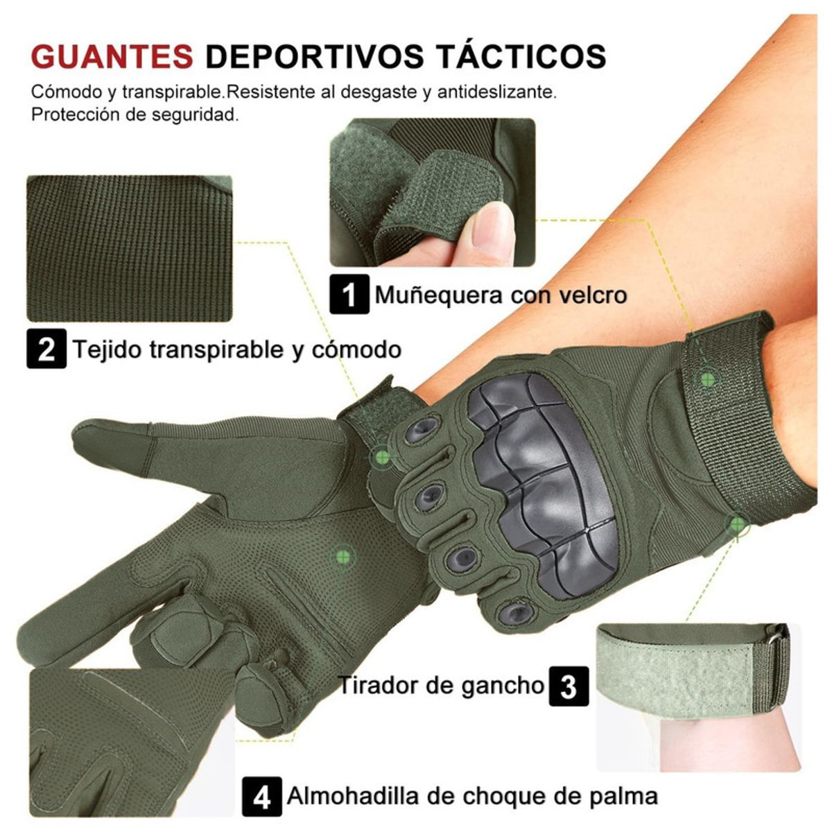PENTHA - Guantes Táctico Dedo Completo para Moto Gym Ciclismo Verde