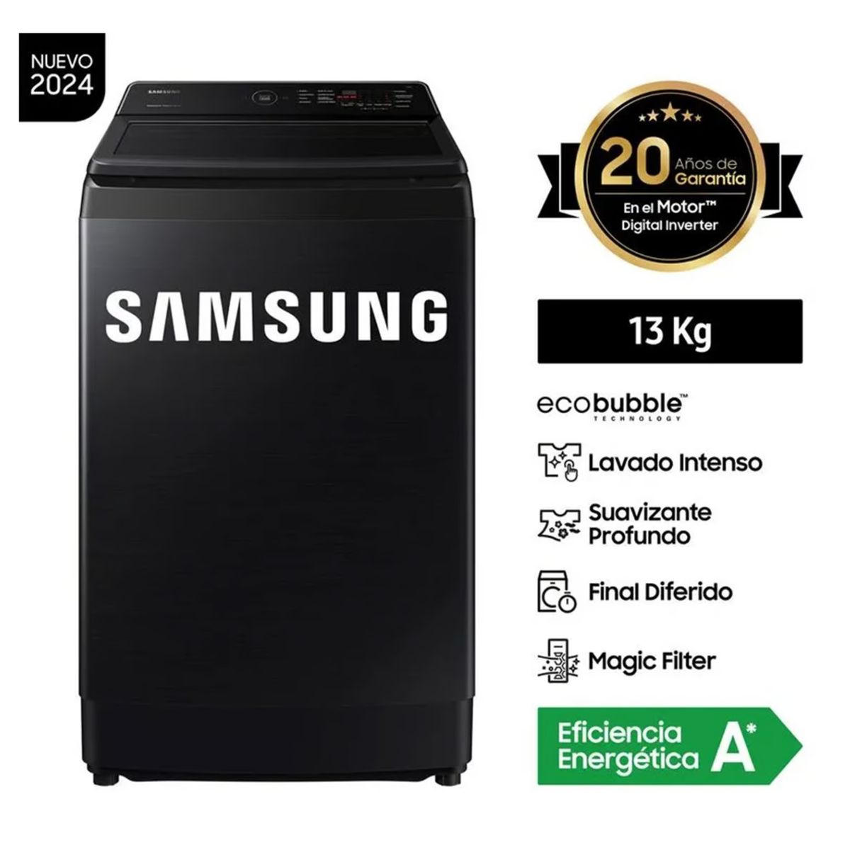 SAMSUNG - Lavadora Samsung 13 Kg Eco Inverter WA13CG5441BVPE Negro