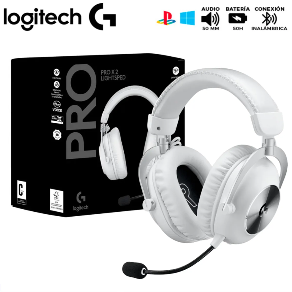 LOGITECH - Audifono Gaming Logitech G PRO X 2 LIGHTSPEED, Blanco