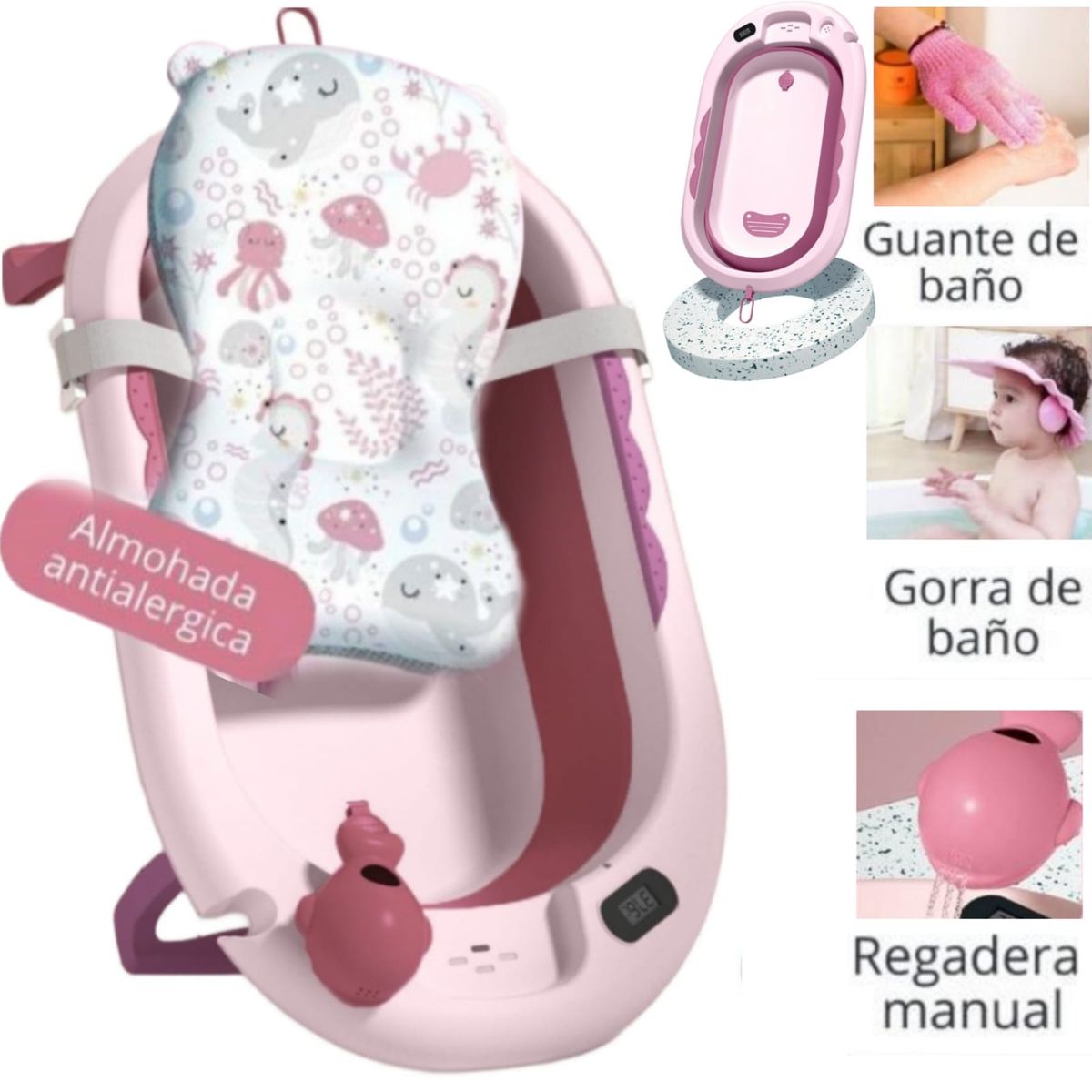 EBABY - Cuna Portátil Plegable DOLLY + Tina cojín temporizador ROSA