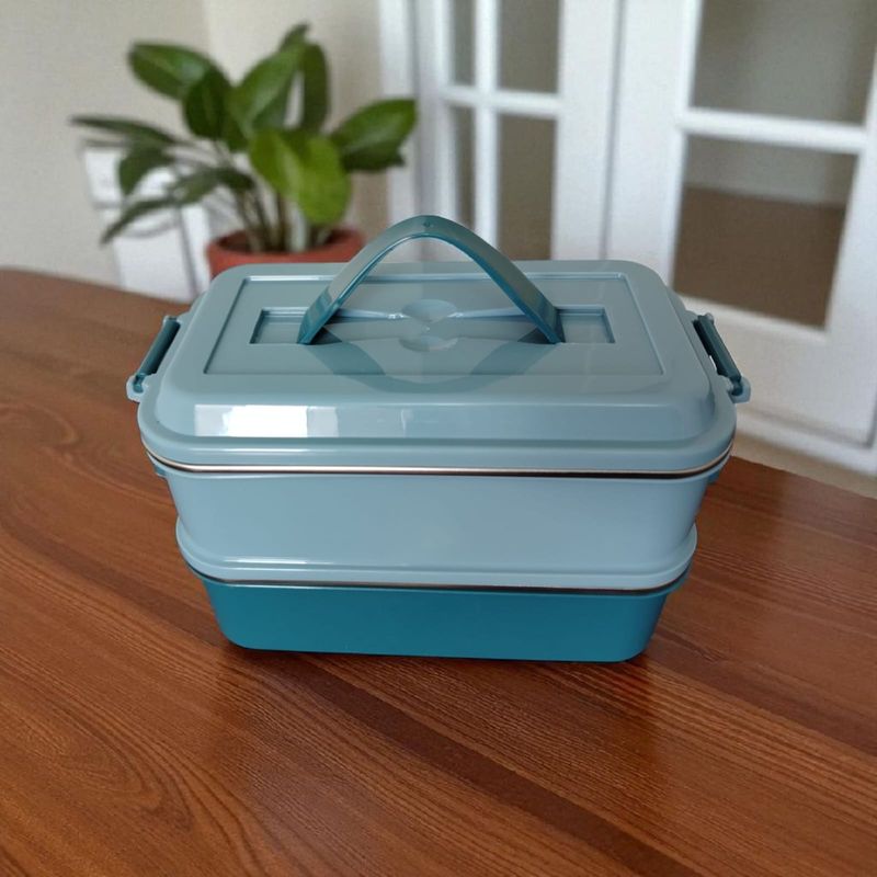 WELL BEING - Lonchera de Acero Inoxidable 2 Niveles 1400ml – Azul