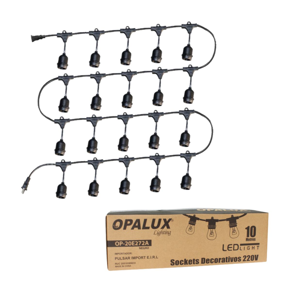 OPALUX - Guirnalda de 20 Sockets Colgantes Opalux E27 220V 10m - OP-20E27