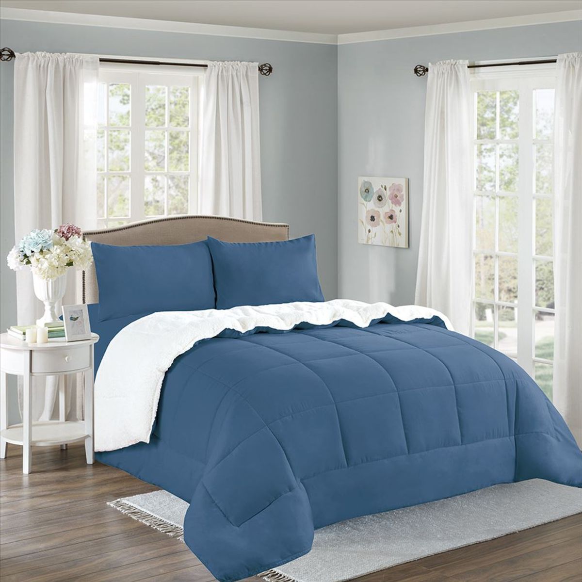 CASATEX - Edredón con Sherpa Premium 2 plazas + Juego de sábanas 100% Algodón