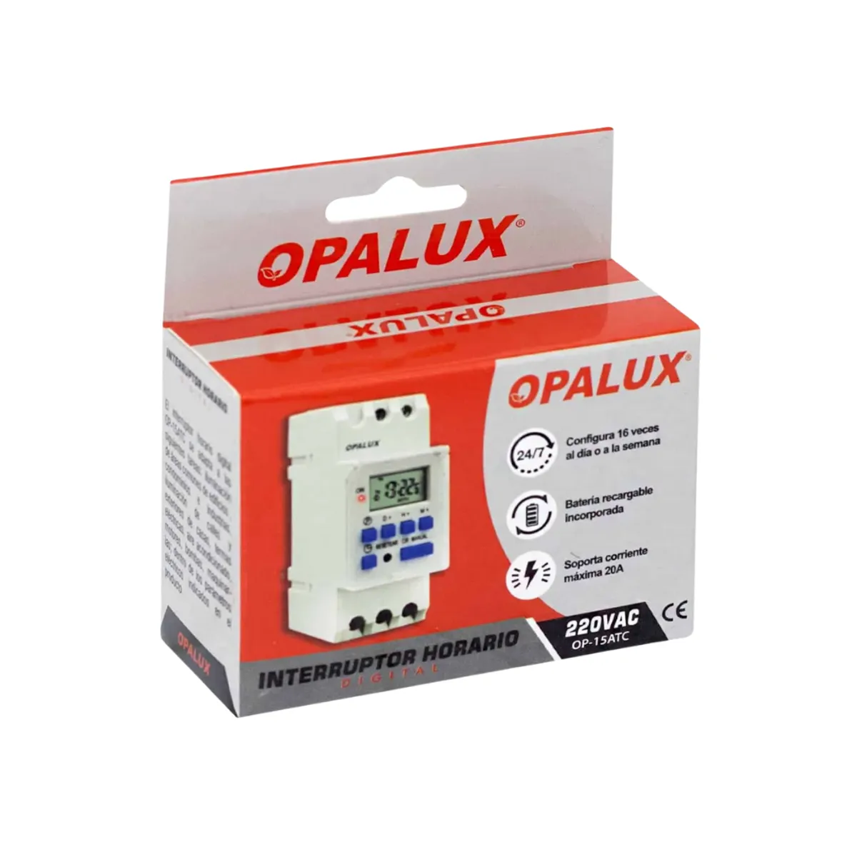 OPALUX - Interruptor Horario Digital Programamable Opalux OP-15ATC
