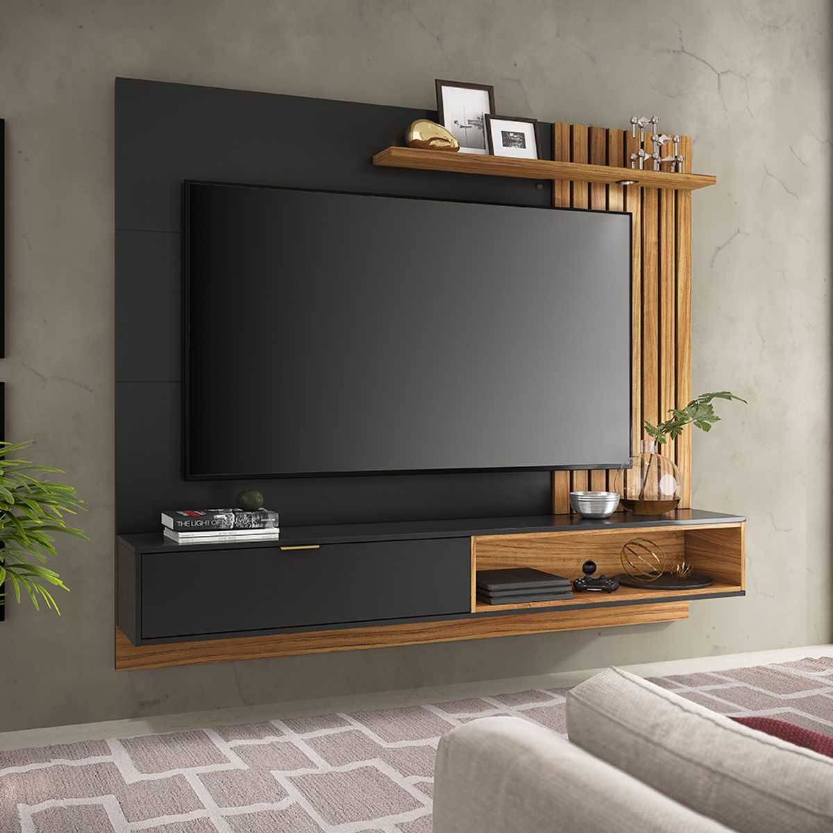 PAZART MUEBLES - CENTRO DE ENTRETENIMIENTO PANEL MAUI DELUXE 18 NEGRO 65