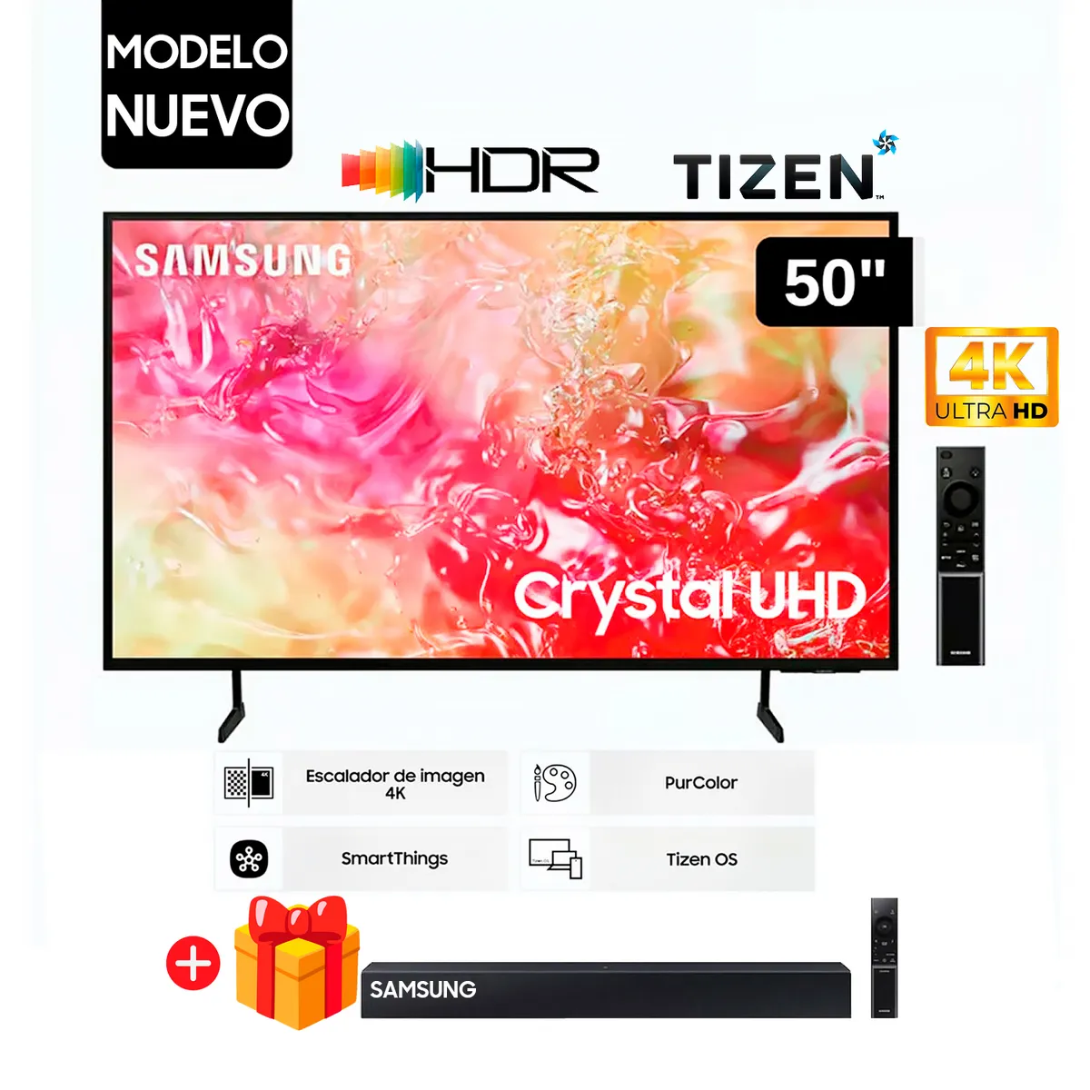 SAMSUNG - Televisor Samsung 50 Pulg. Crystal Smart TV Tizen UHD 4K UN50DU7000GXPE + Soundbar HW-C400