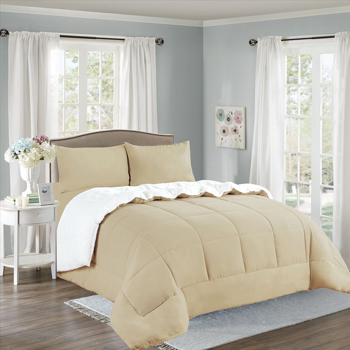 CASATEX - Edredón con Sherpa Premium Queen + Juego de sábanas 100% Algodón