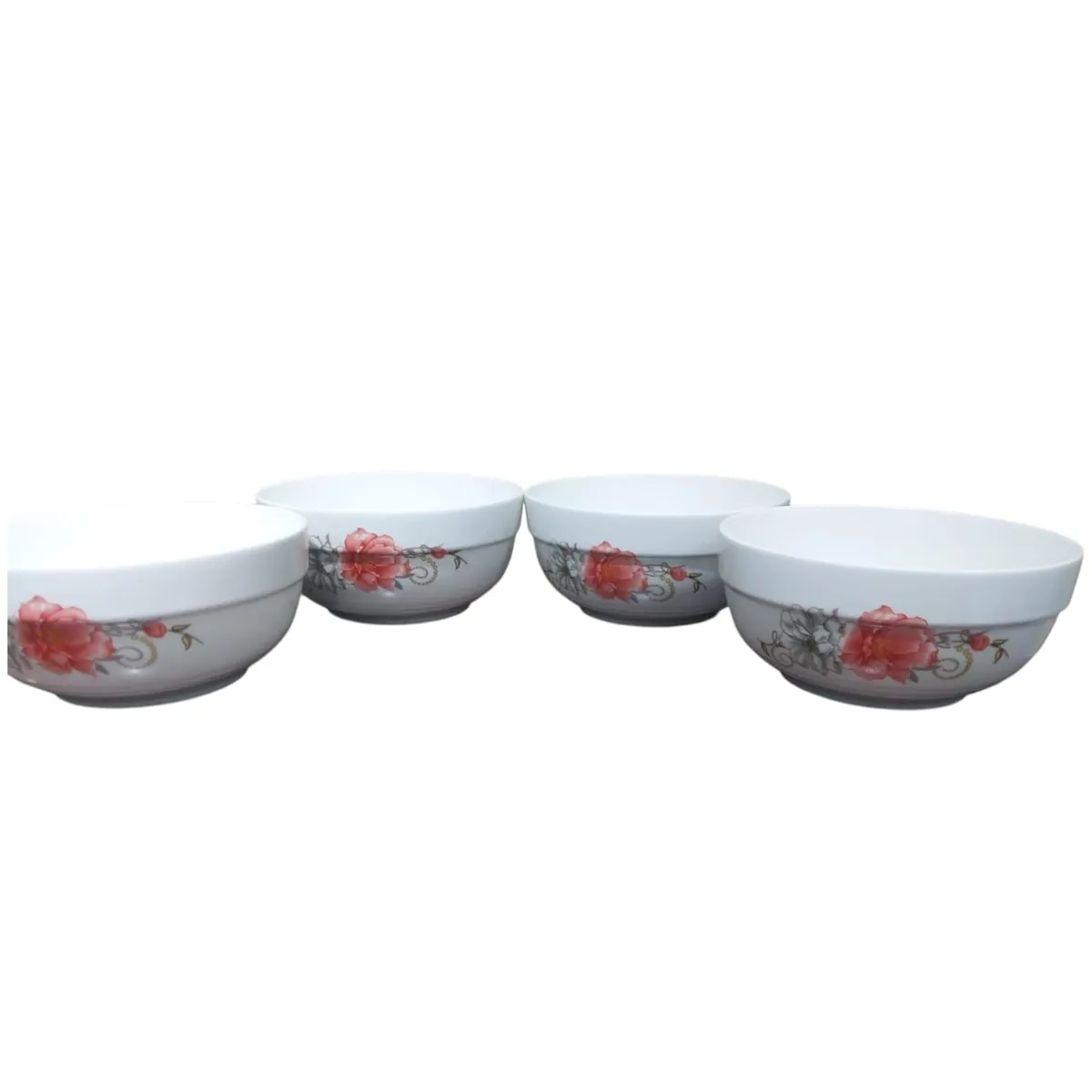 GENERICO - Set de 4 Bowls de Cerámica 550ml – Estilo Floral de Rosas