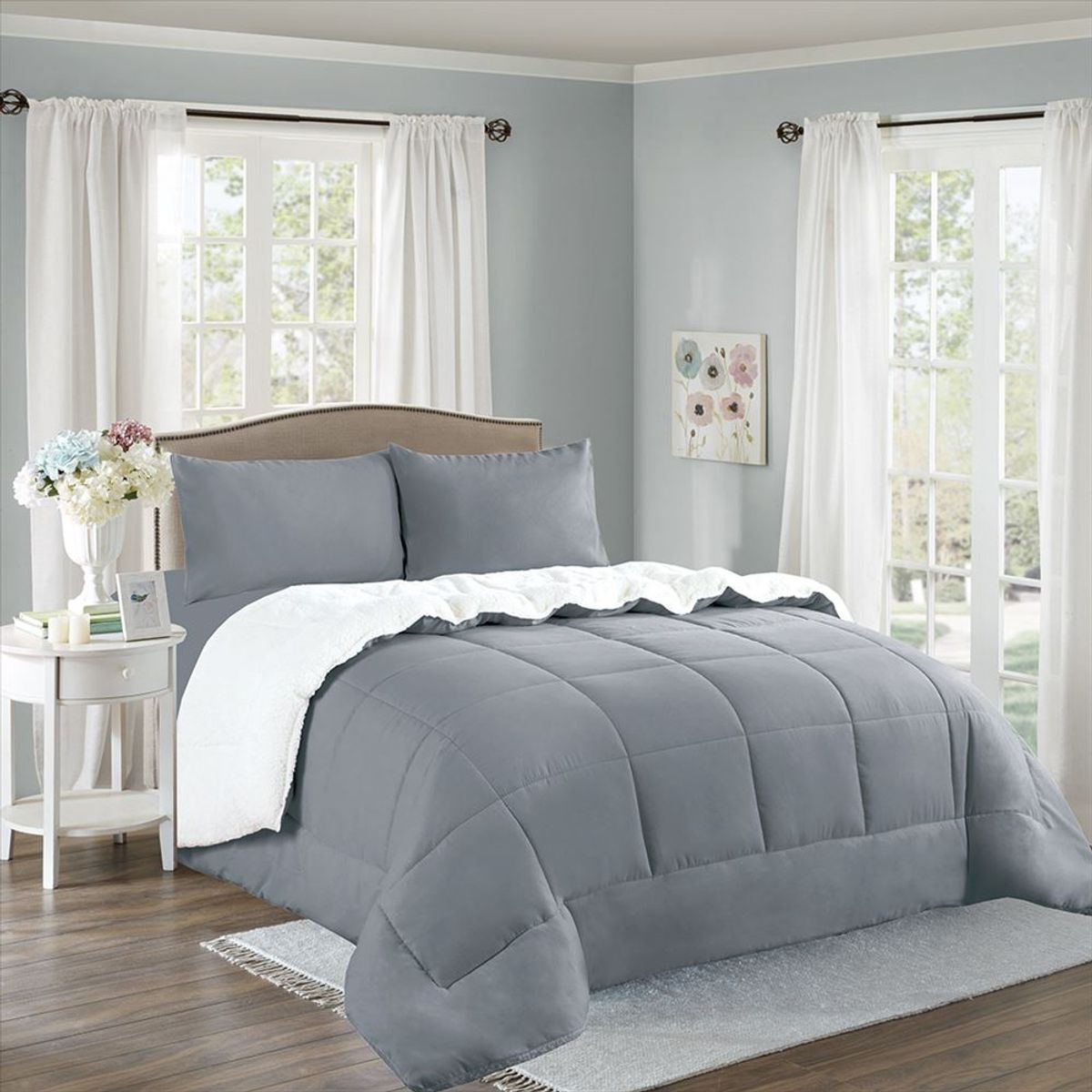 CASATEX - Edredón con Sherpa Premium Queen + Juego de sábanas 100% Algodón