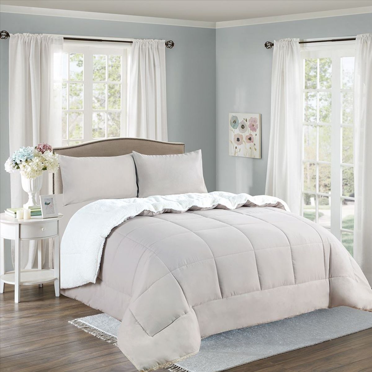 CASATEX - Edredón con Sherpa Premium Queen + Juego de sábanas 100% Algodón