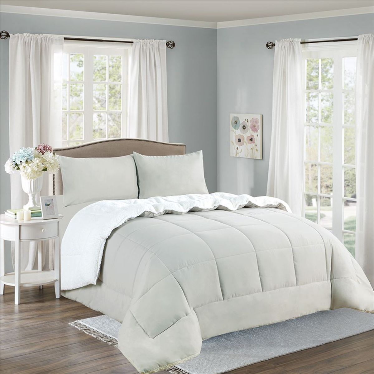 CASATEX - Edredón con Sherpa Premium Queen + Juego de sábanas 100% Algodón