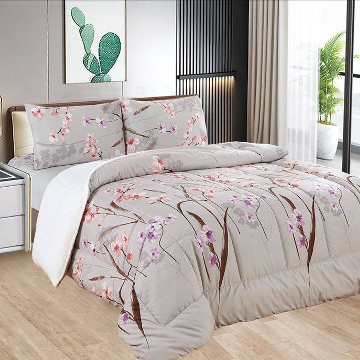 CASATEX - Edredón con Sherpa Premium 2 plazas + Juego de sábanas 100% Algodón