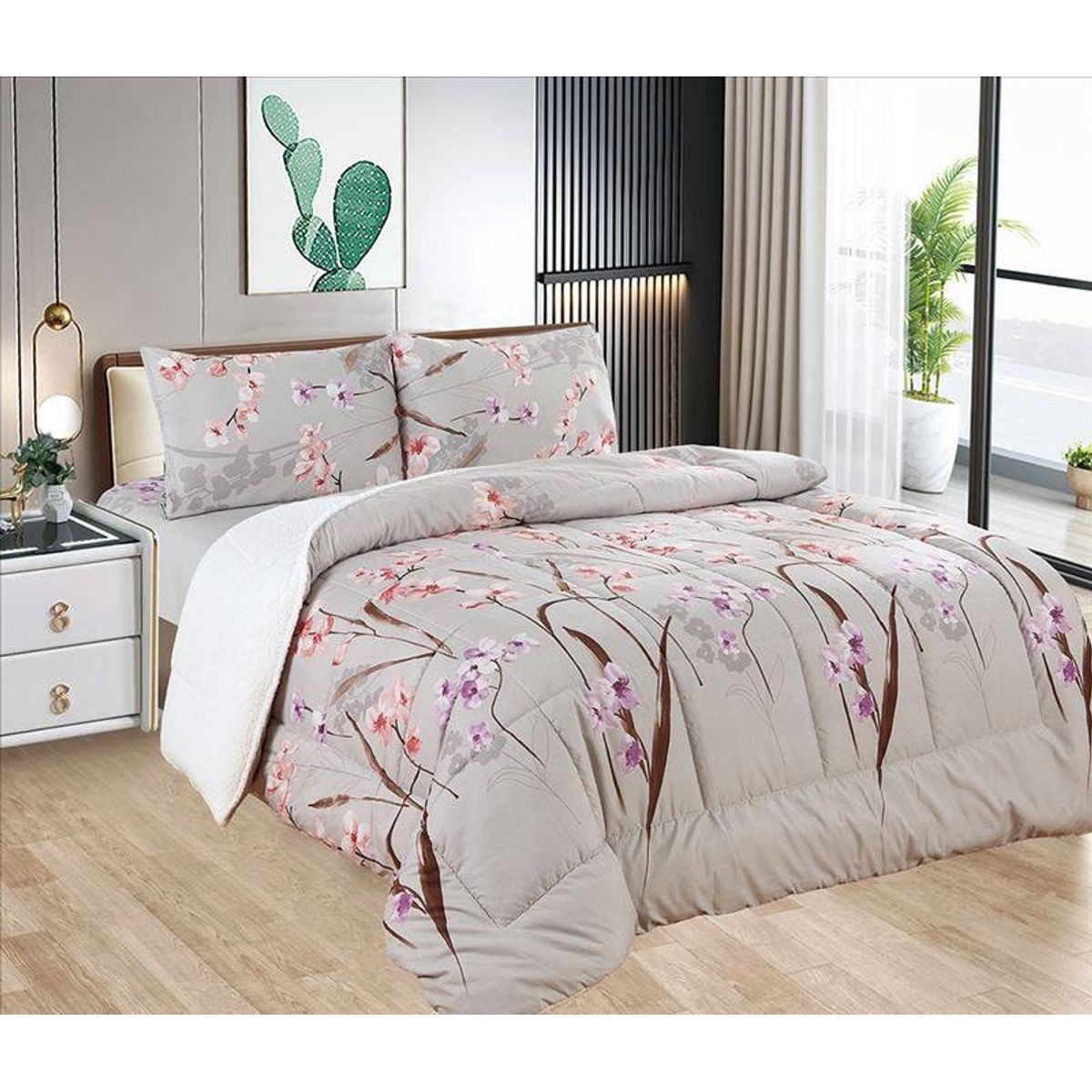 CASATEX - Edredón con Sherpa Premium 2 plazas + Juego de sábanas 100% Algodón