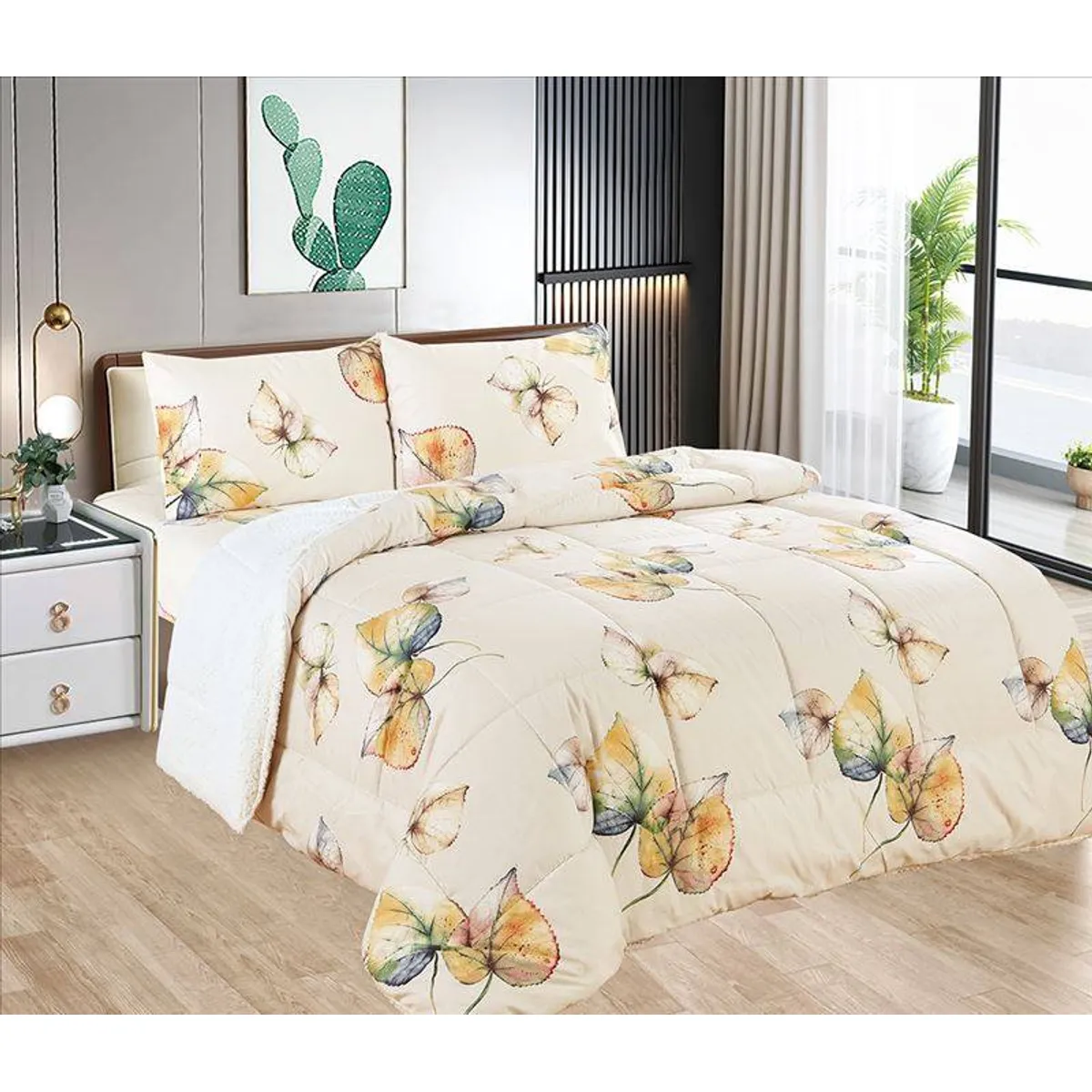 CASATEX - Edredón con Sherpa Premium 2 plazas + Juego de sábanas 100% Algodón