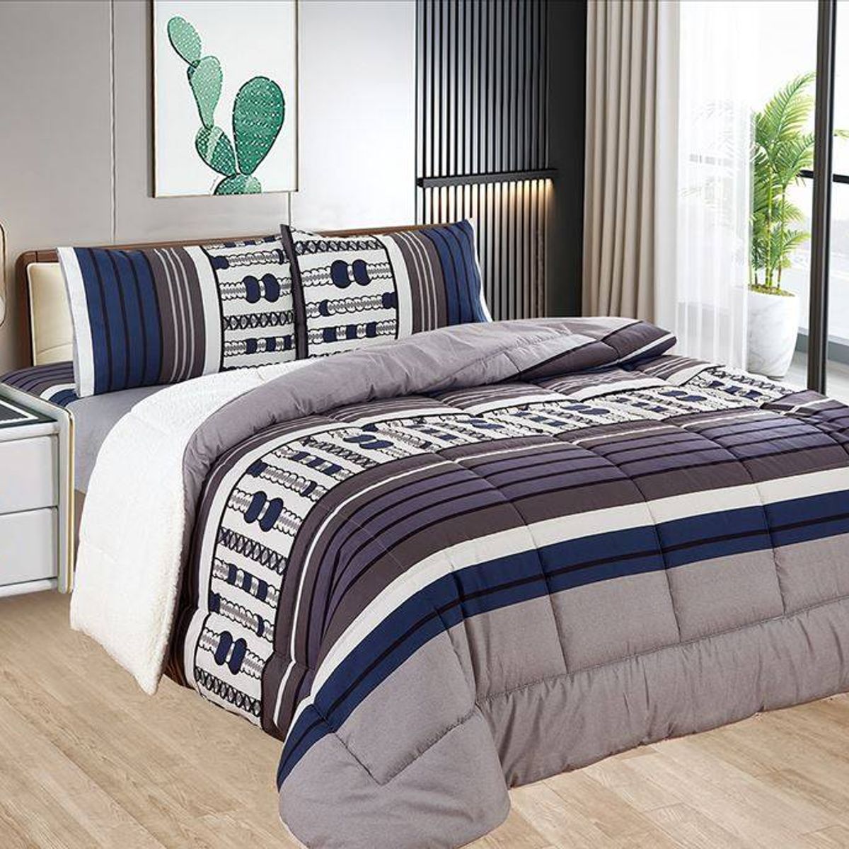 CASATEX - Edredón con Sherpa Premium 2 plazas + Juego de sábanas 100% Algodón