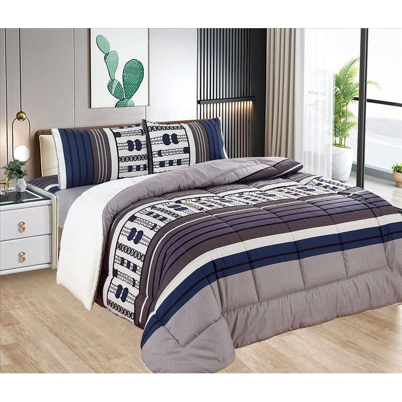 CASATEX - Edredón con Sherpa Premium 2 plazas + Juego de sábanas 100% Algodón