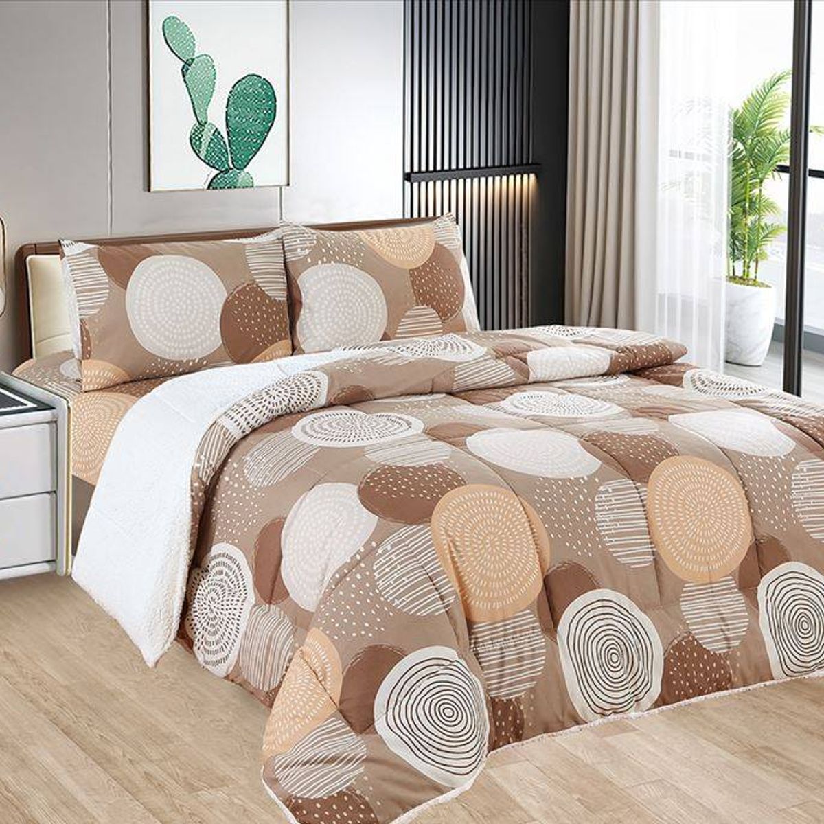 CASATEX - Edredón con Sherpa Premium 2 plazas + Juego de sábanas 100% Algodón